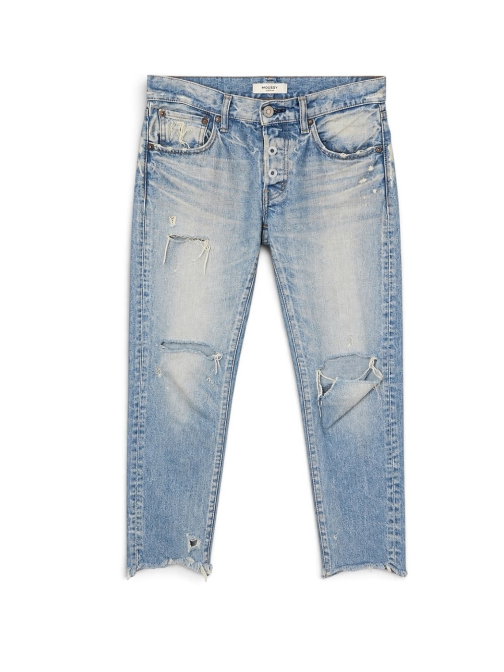 Moussy Vintage - Mid Rise Distressed Button Fly Raw Hem Jeans Sz 26